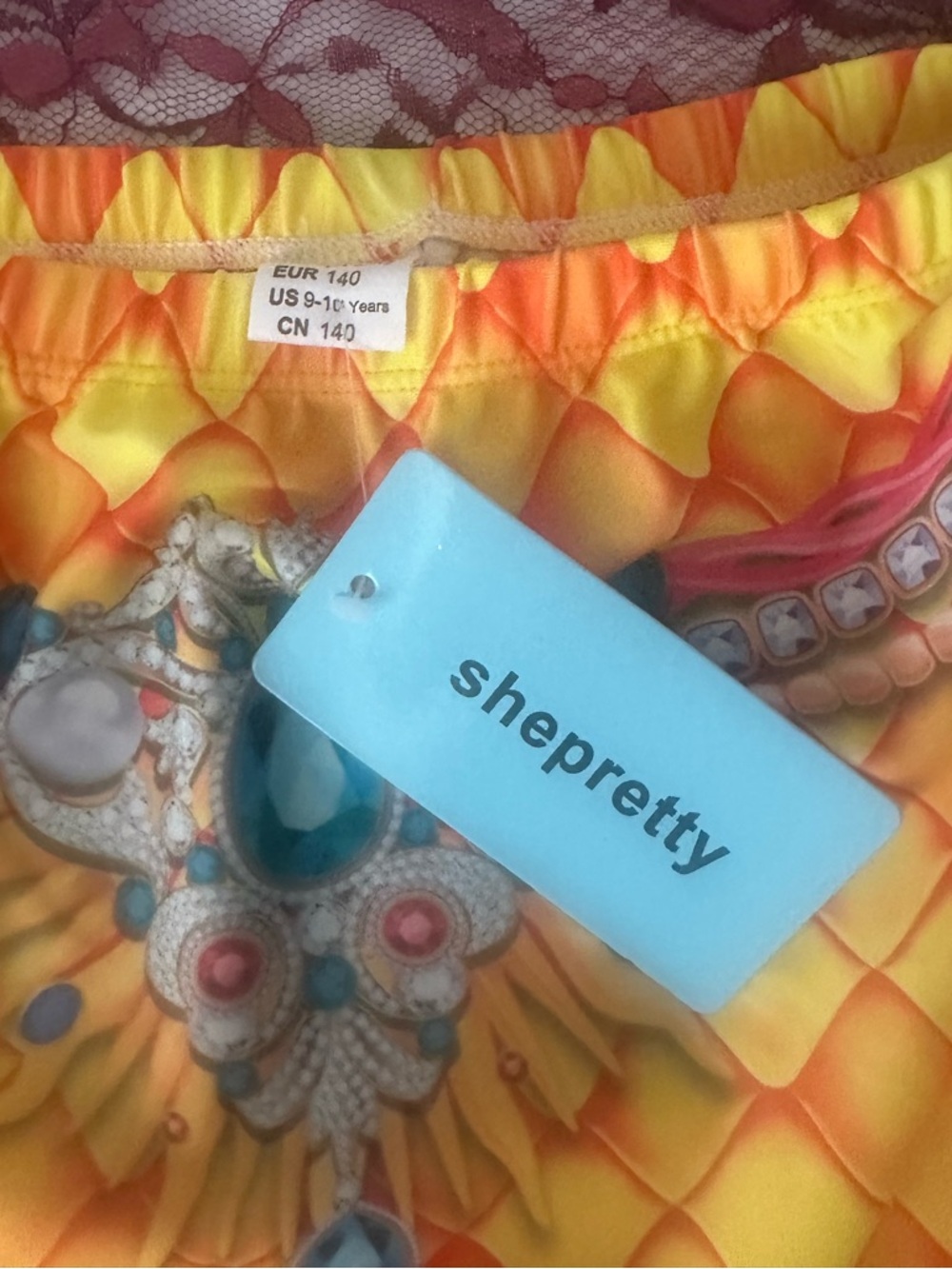 Girls Orange & Yellow Mermaid Tail Swimsuit Set with Ruffle Top - Picture 5 of 5
